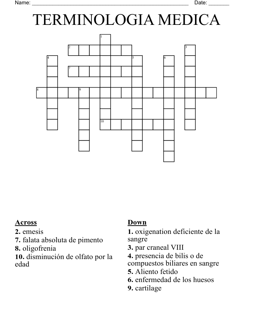 TERMINOLOGIA MEDICA Crossword