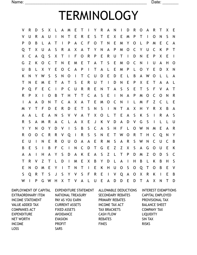 TERMINOLOGY  Word Search