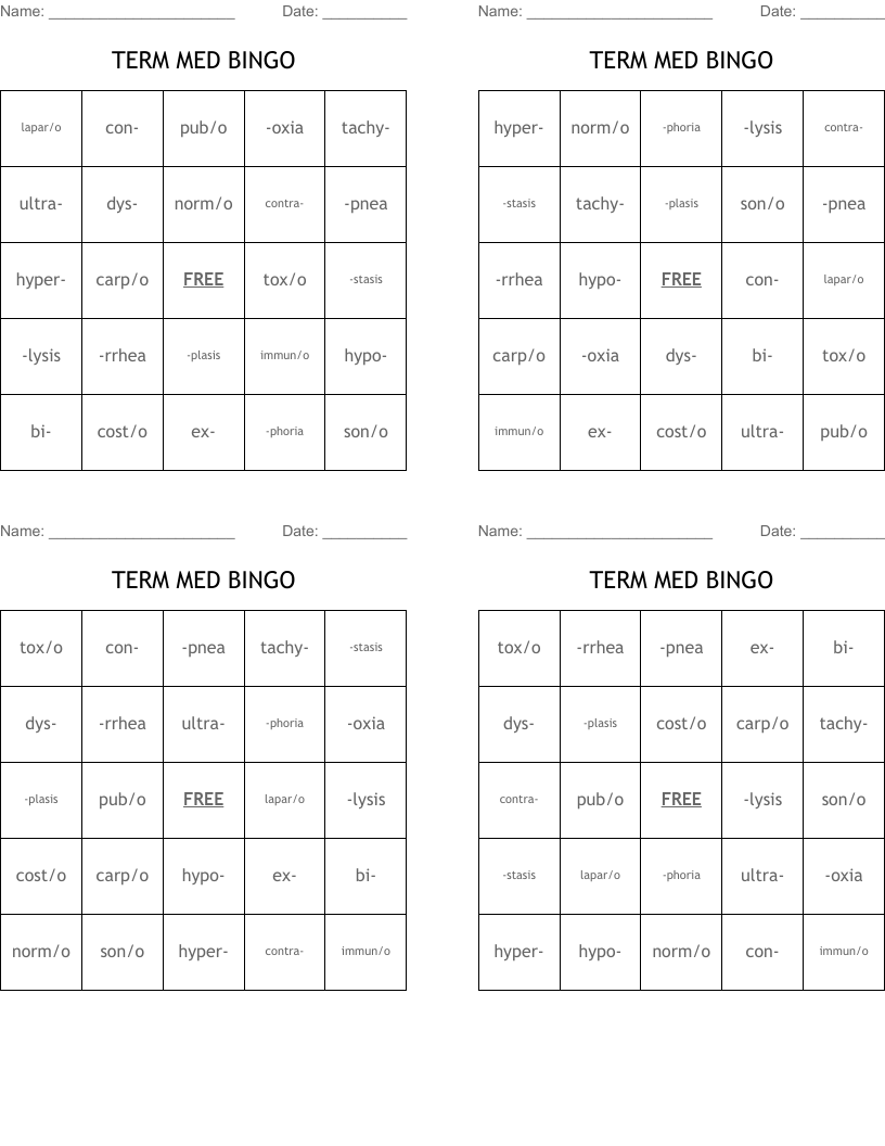TERM MED BINGO
