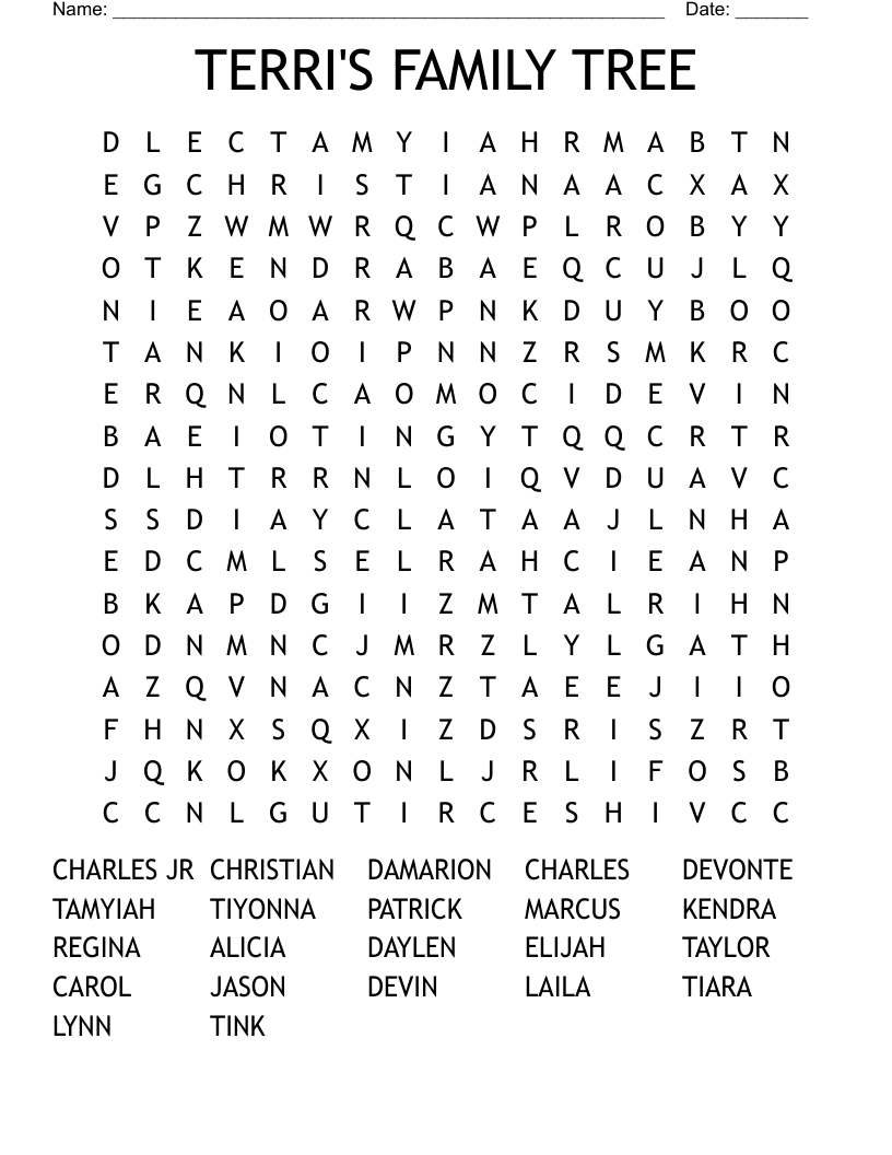 TERRI'S FAMILY TREE Word Search