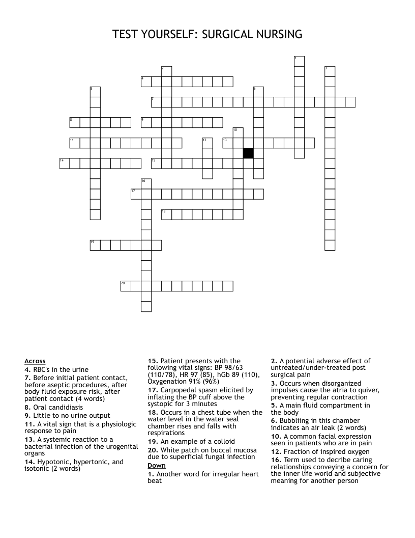 TEST YOURSELF: SURGICAL NURSING                                        Crossword