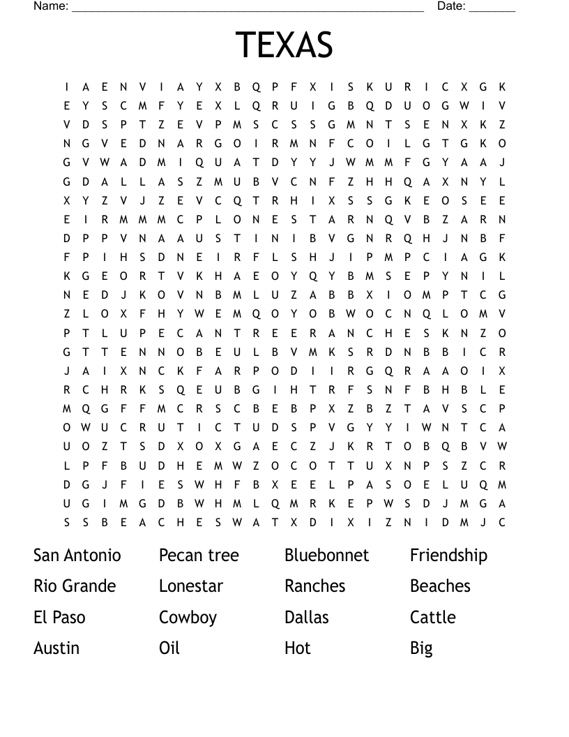 TEXAS Word Search