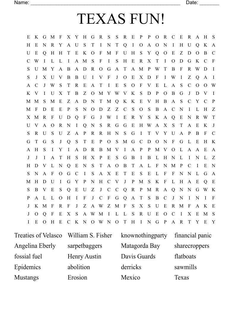 TEXAS FUN! Word Search