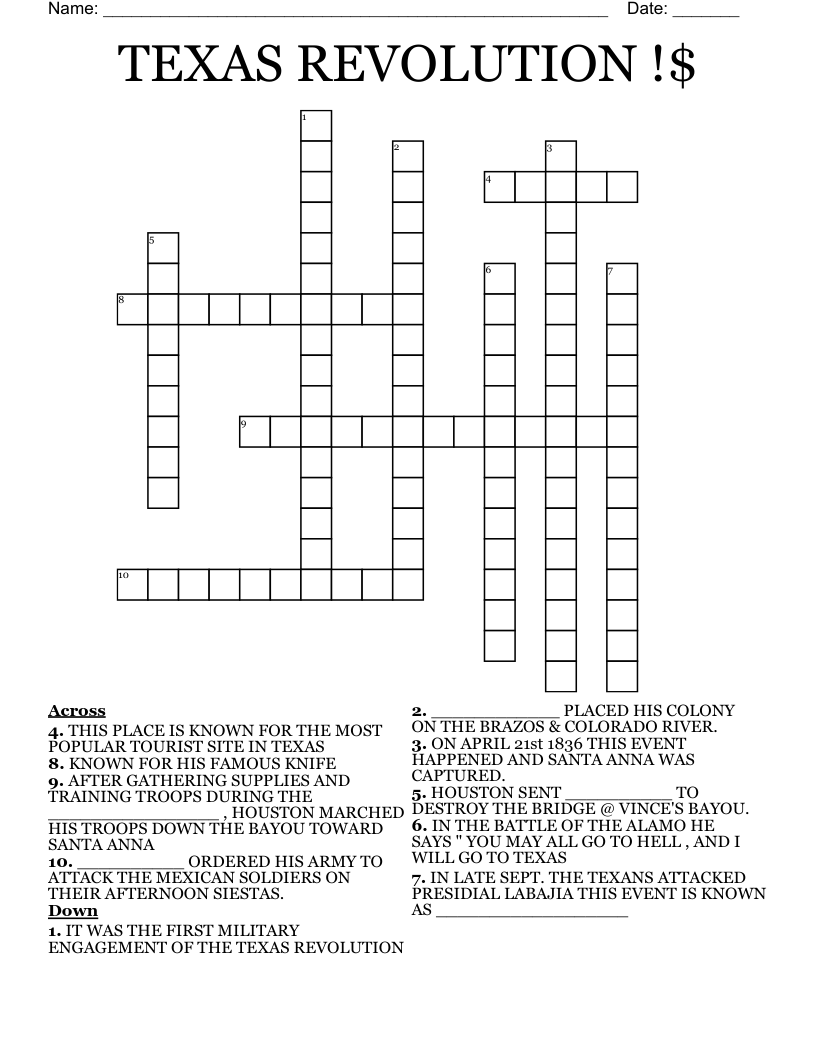 TEXAS REVOLUTION !$ Crossword