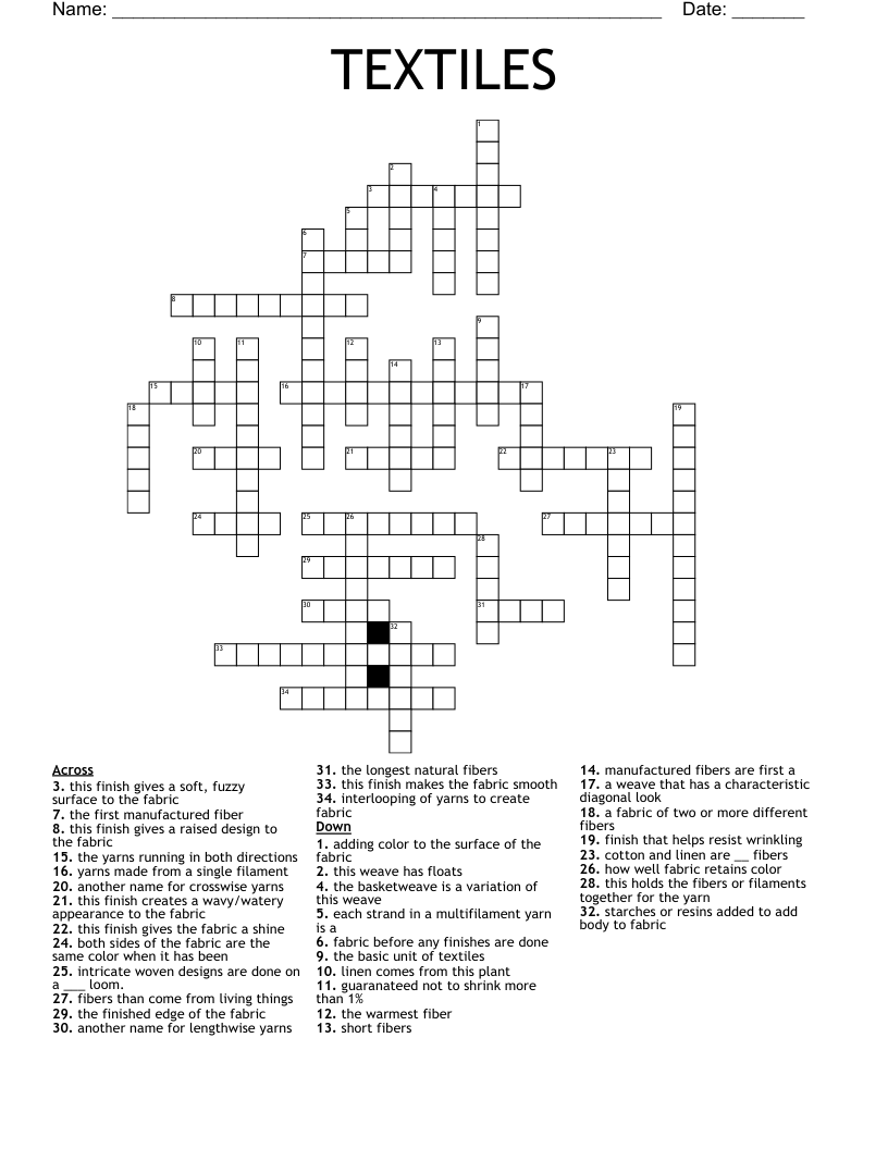 TEXTILES Crossword