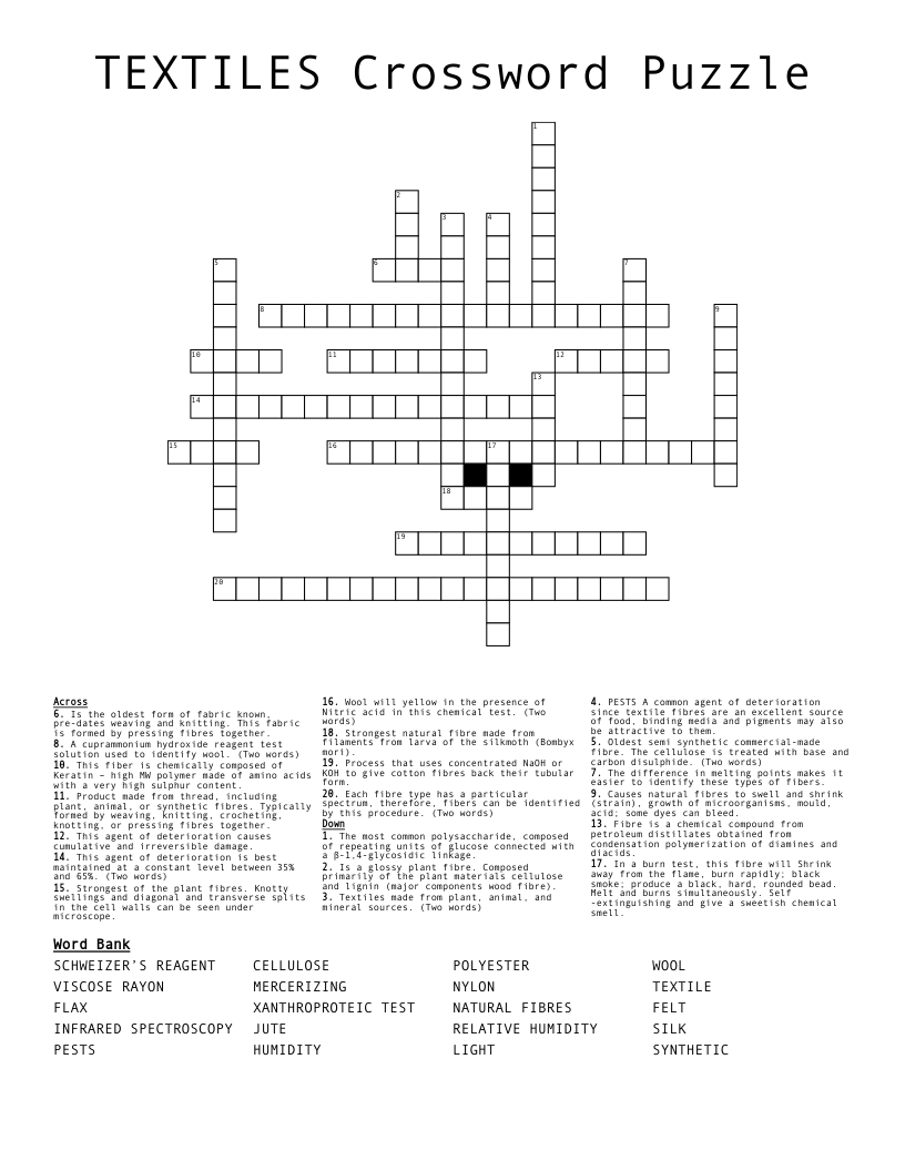 TEXTILES Crossword Puzzle