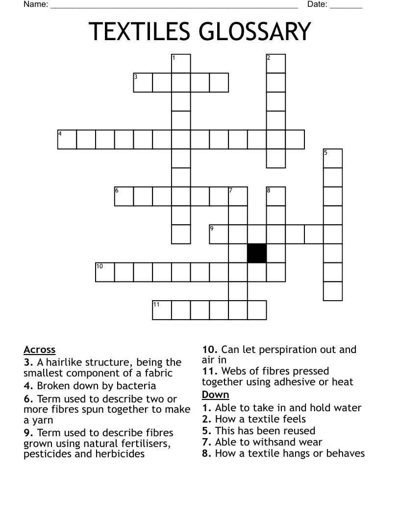TEXTILES GLOSSARY Crossword