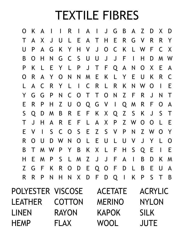 TEXTILE FIBRES Word Search