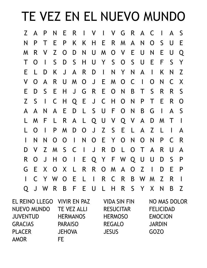 TE VEZ EN EL NUEVO MUNDO Word Search