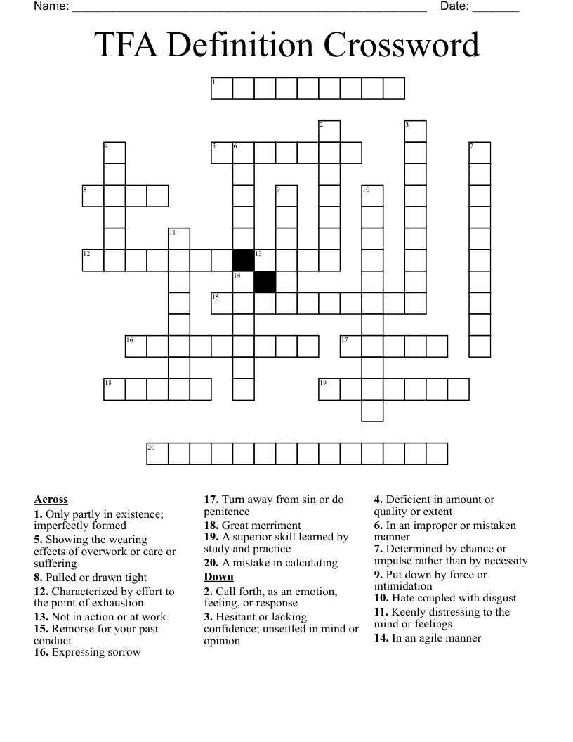 TFA Definition Crossword