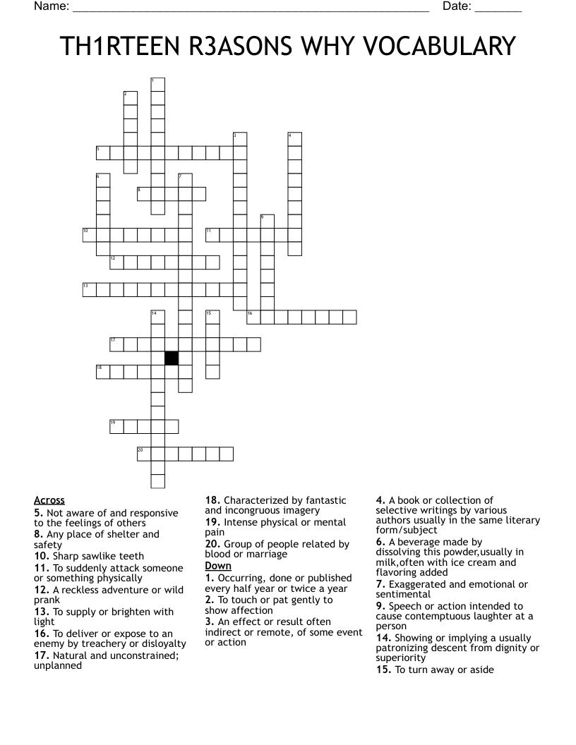 TH1RTEEN R3ASONS WHY VOCABULARY Crossword