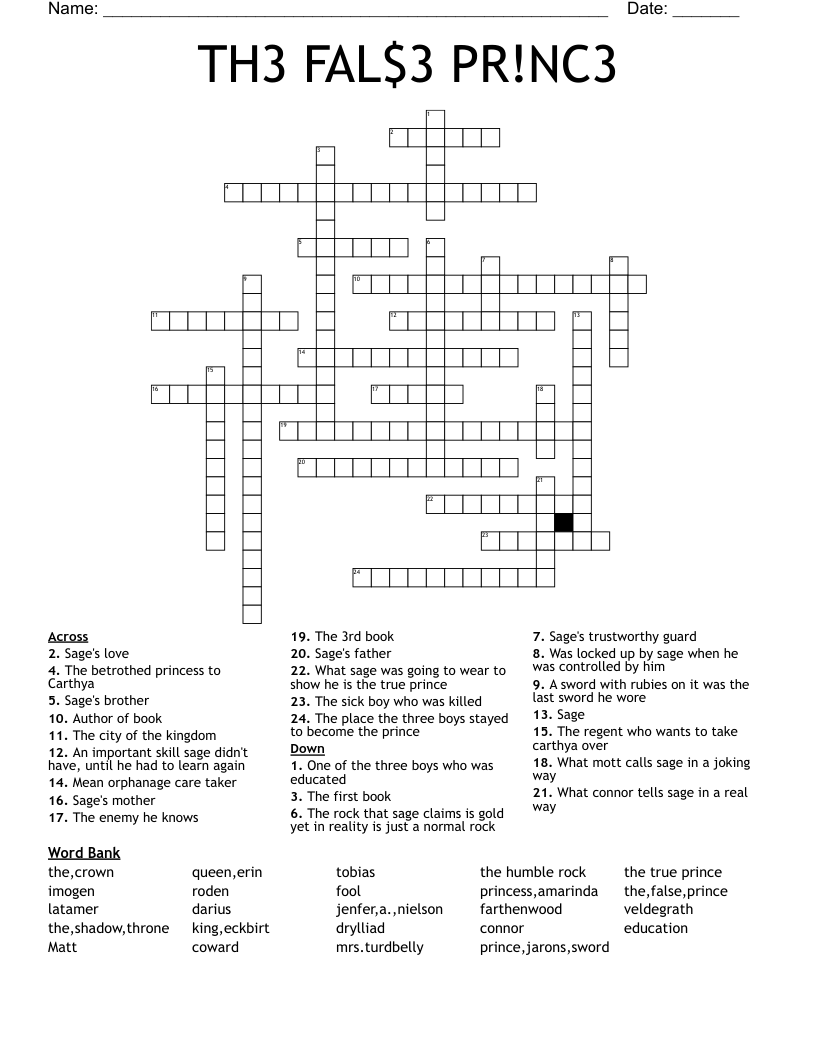 TH3 FAL$3 PR!NC3 Crossword
