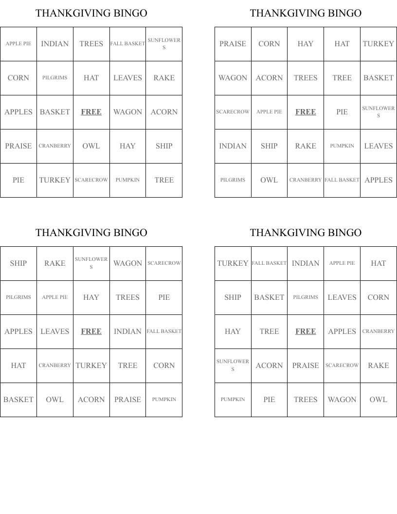 THANKGIVING BINGO 