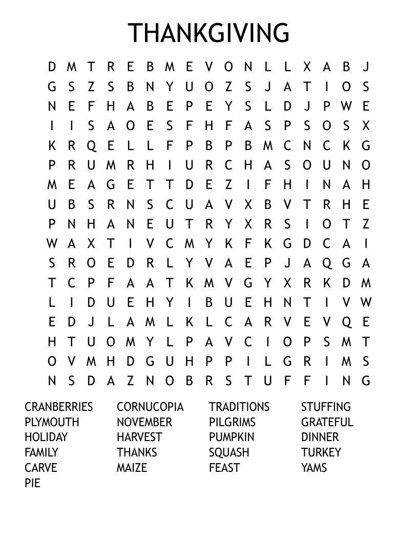 THANKGIVING  Word Search