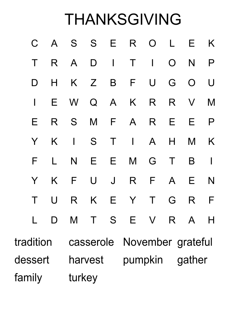 THANKSGIVING Word Search