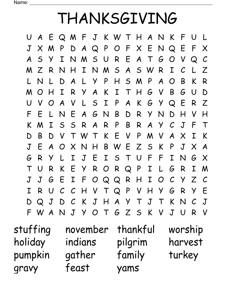 THANKSGIVING Word Search