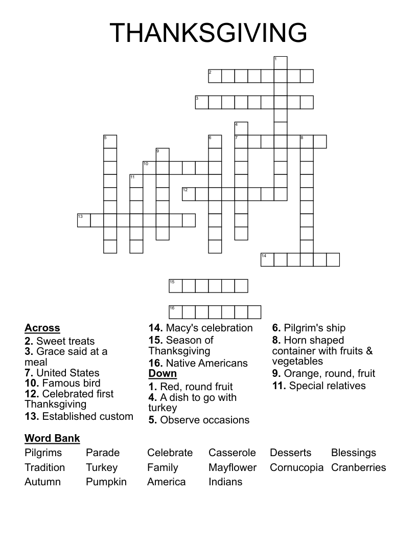 THANKSGIVING Crossword