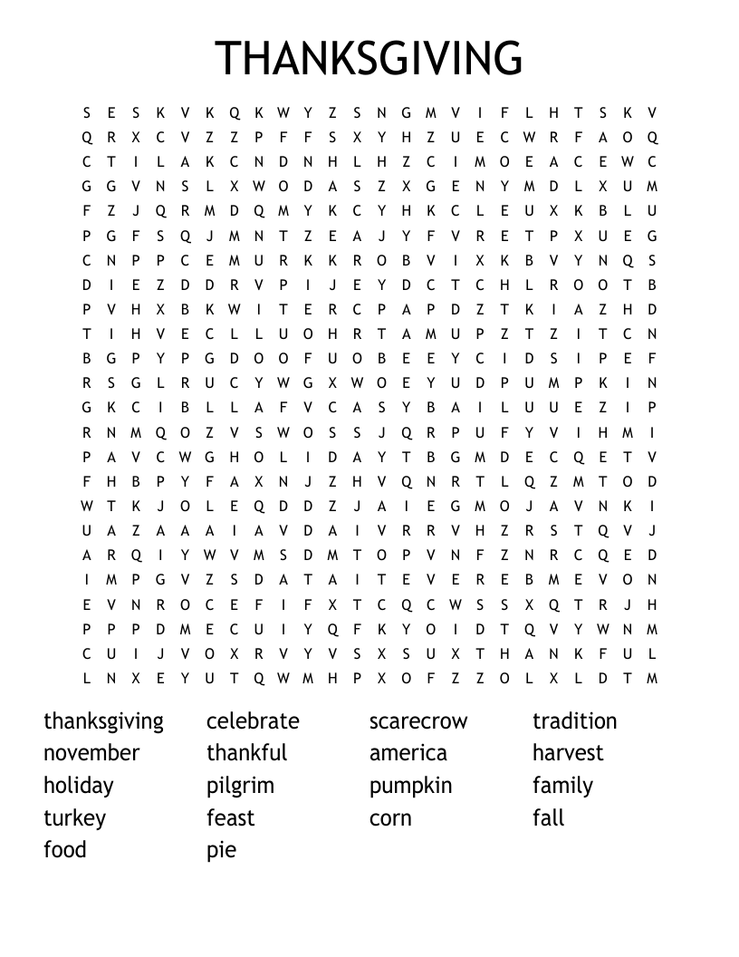 THANKSGIVING Word Search