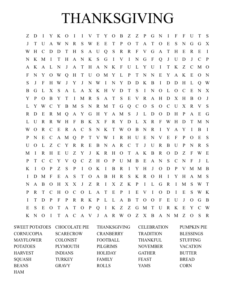 THANKSGIVING Word Search
