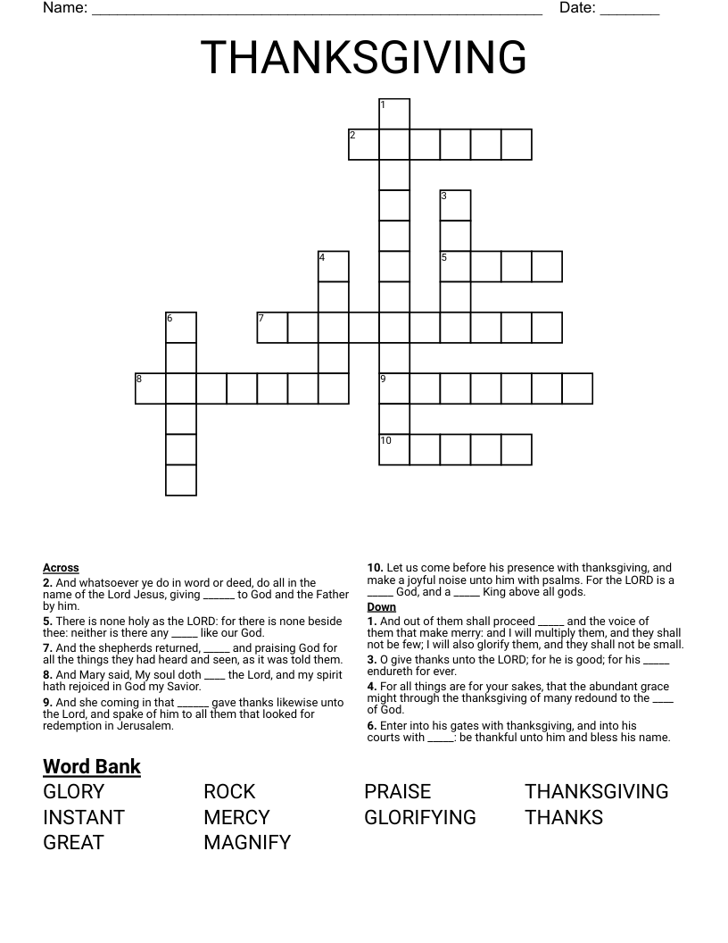 THANKSGIVING Crossword