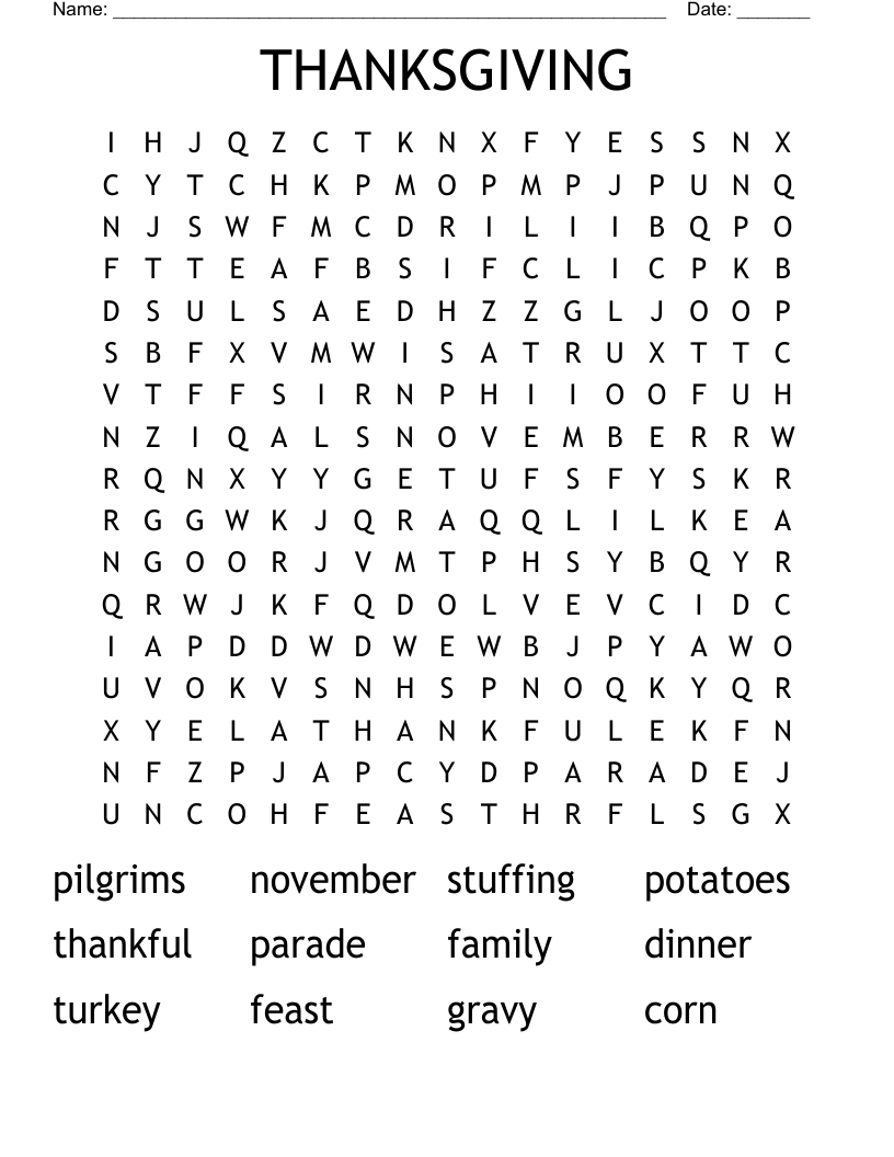THANKSGIVING Word Search