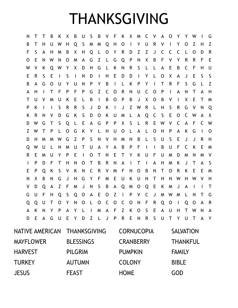 THANKSGIVING Word Search