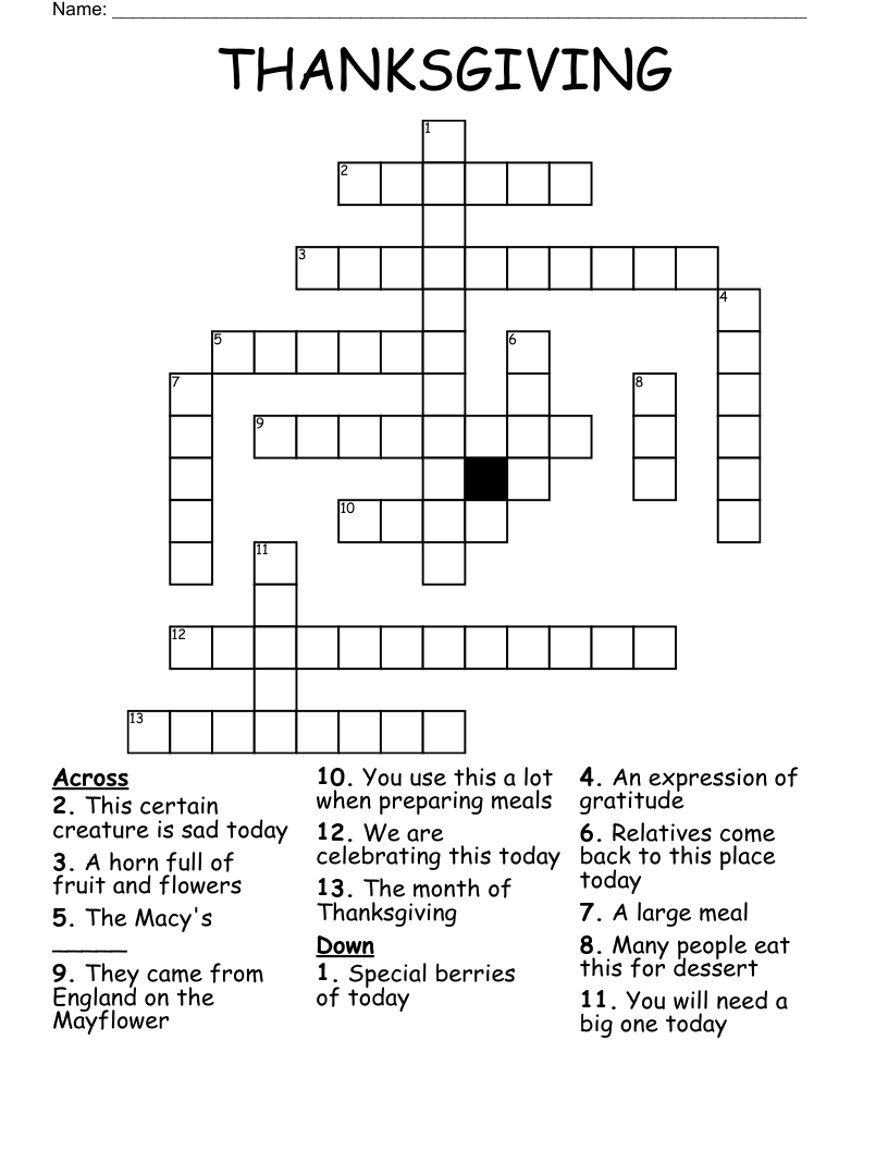 THANKSGIVING Crossword