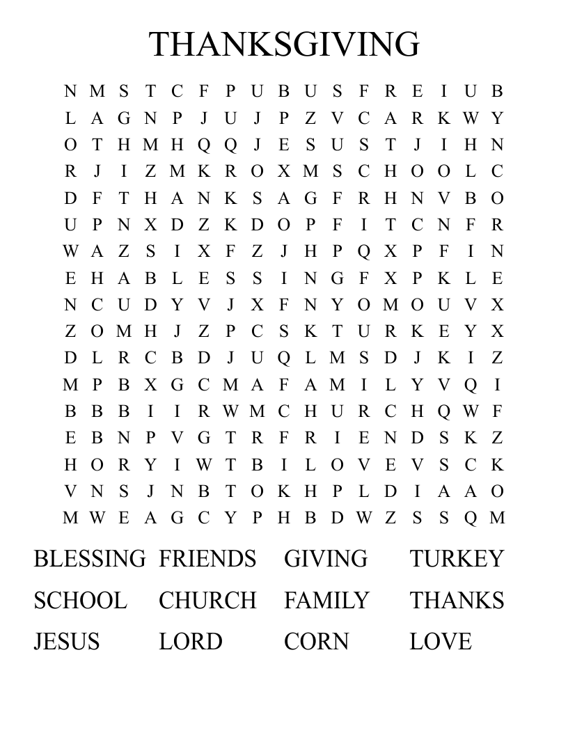 THANKSGIVING Word Search