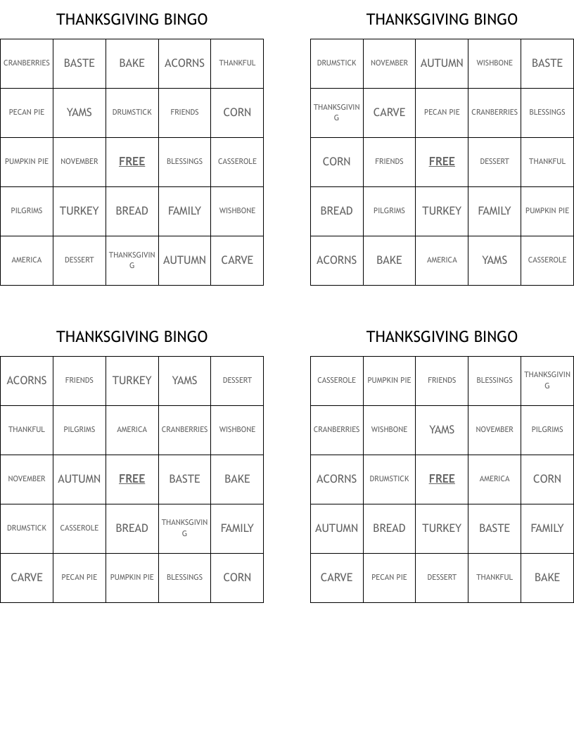 THANKSGIVING BINGO