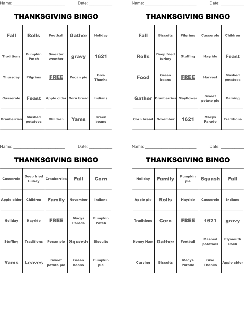 THANKSGIVING BINGO