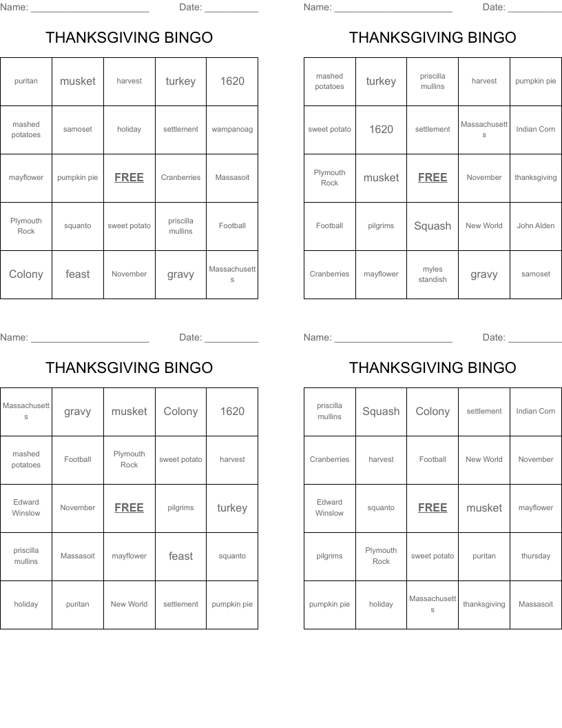 THANKSGIVING BINGO