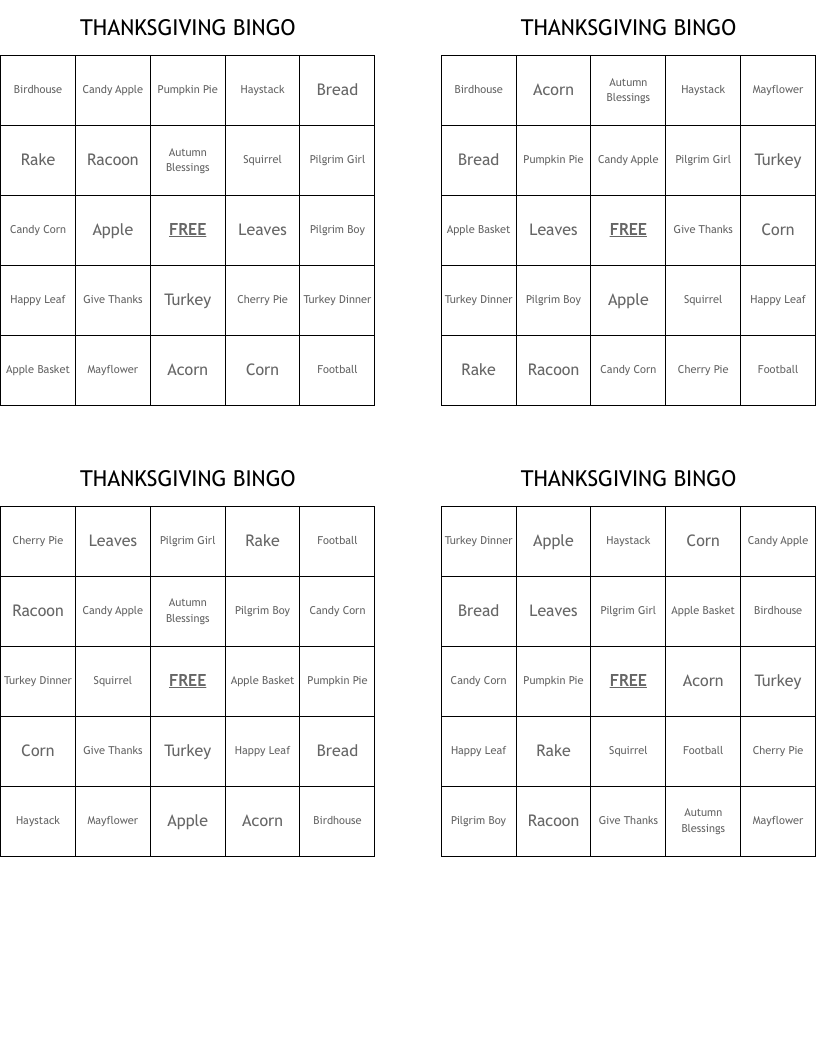 THANKSGIVING BINGO