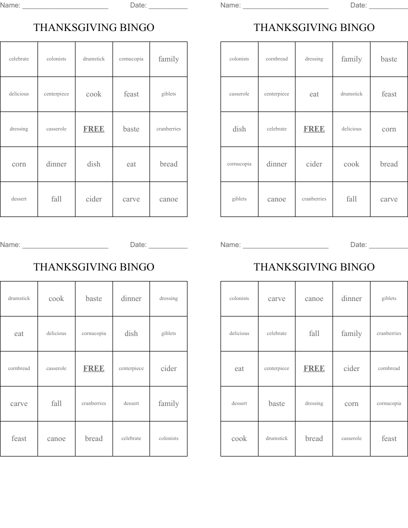 THANKSGIVING BINGO