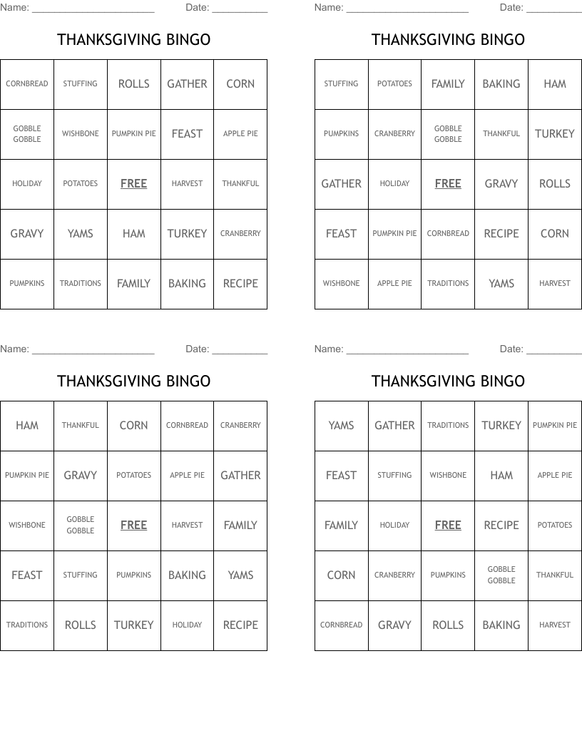 THANKSGIVING BINGO