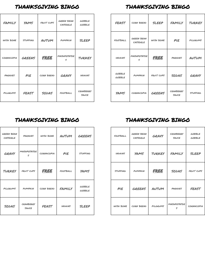 THANKSGIVING BINGO