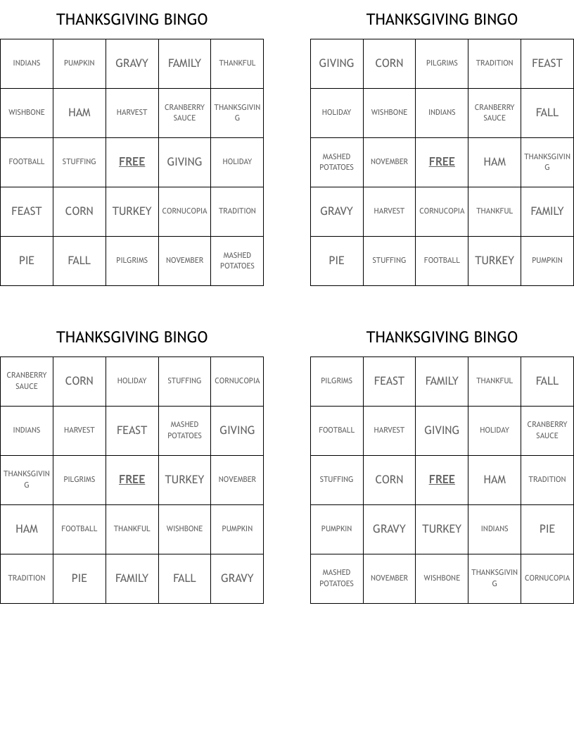 THANKSGIVING BINGO