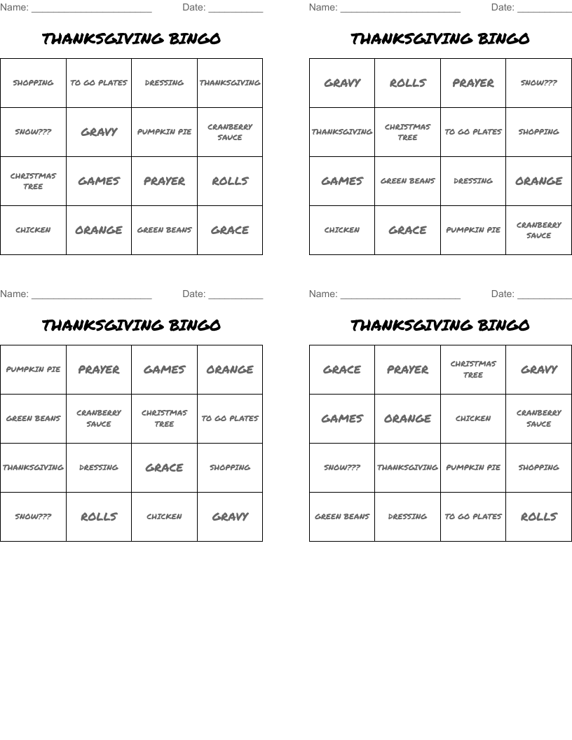 THANKSGIVING BINGO