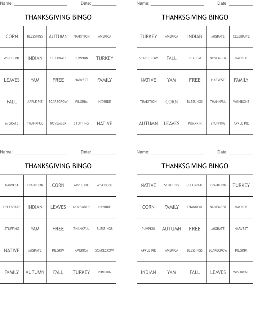 THANKSGIVING BINGO