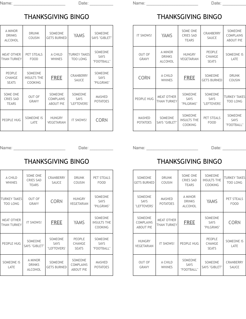 THANKSGIVING BINGO