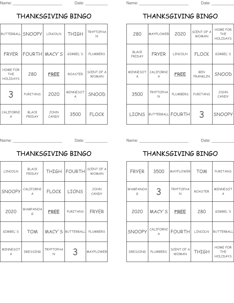 THANKSGIVING BINGO