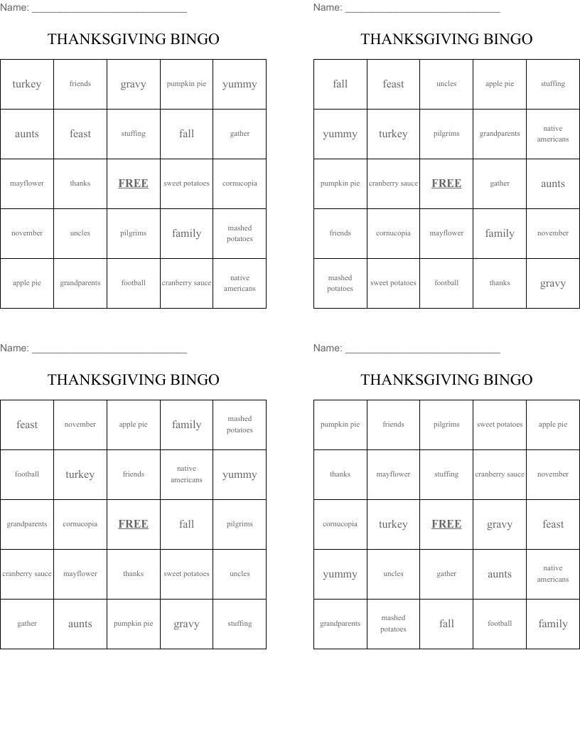 THANKSGIVING BINGO 