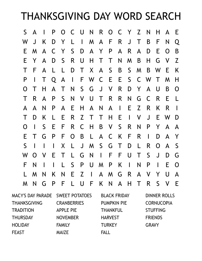 THANKSGIVING DAY WORD SEARCH