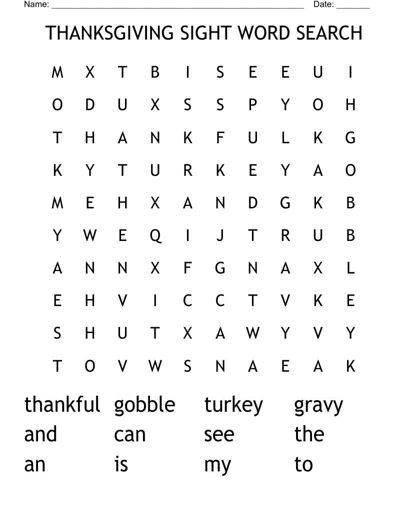THANKSGIVING SIGHT WORD SEARCH 