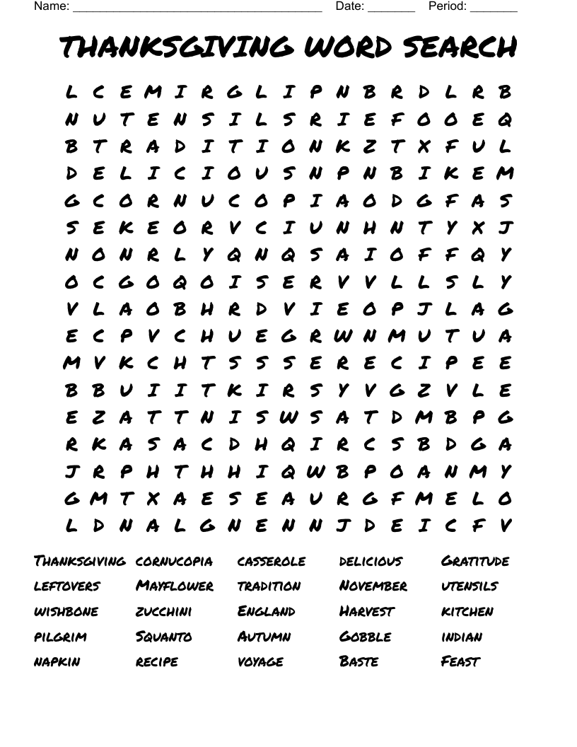 THANKSGIVING WORD SEARCH