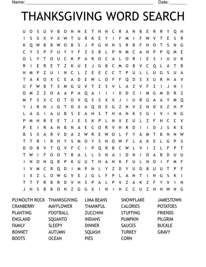 THANKSGIVING WORD SEARCH