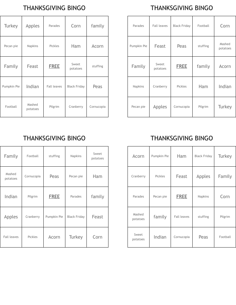 THANKSGIVING  BINGO