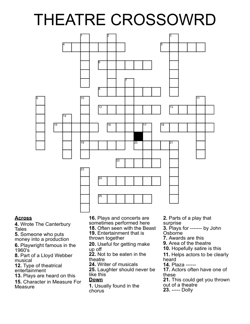 THEATRE CROSSOWRD Crossword