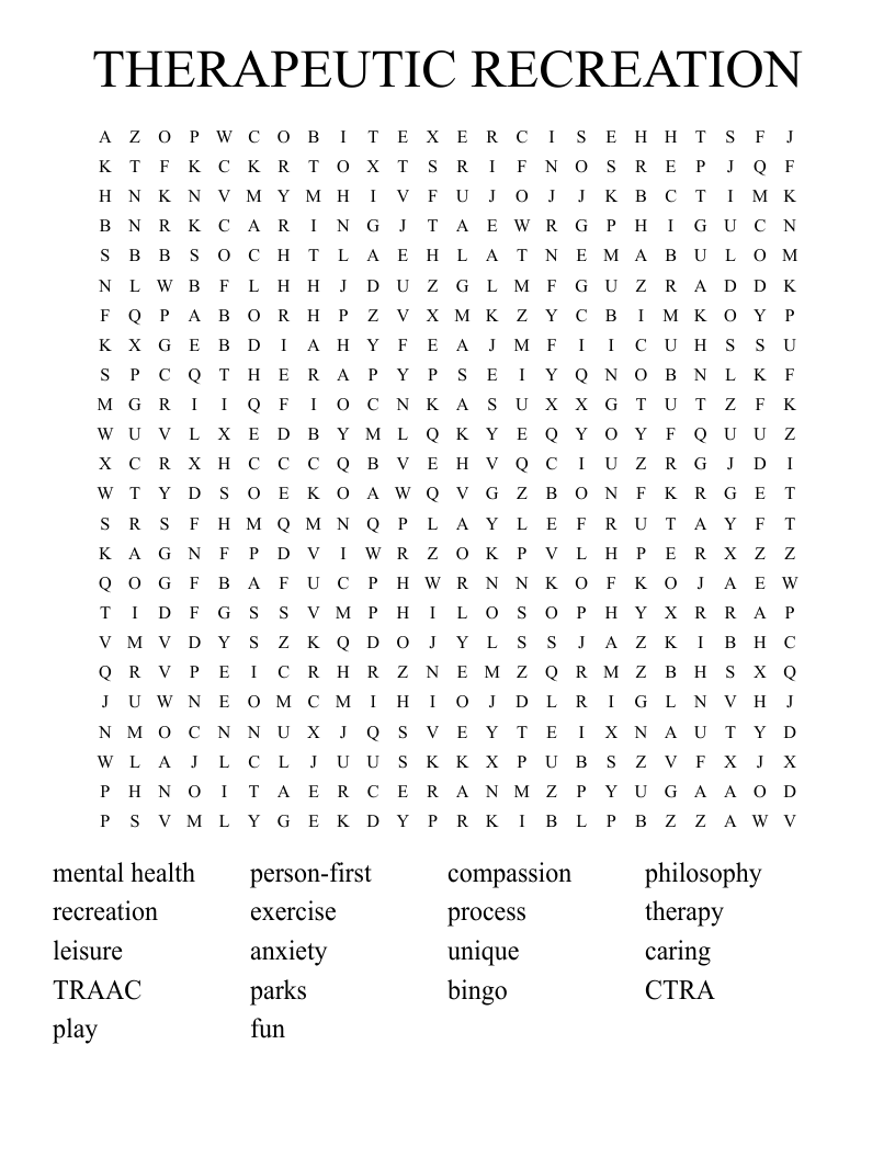 THERAPEUTIC RECREATION Word Search