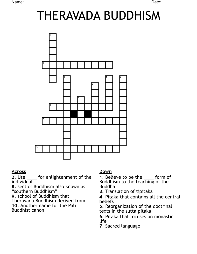 THERAVADA BUDDHISM Crossword