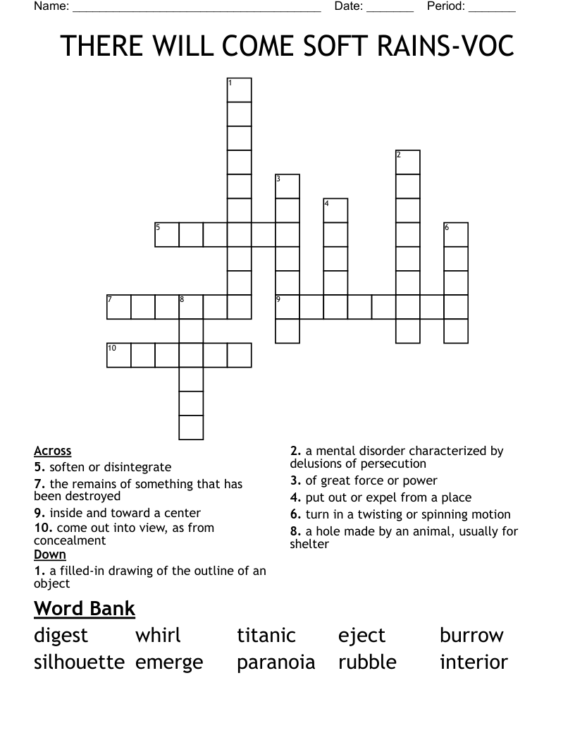 THERE WILL COME SOFT RAINS-VOC Crossword